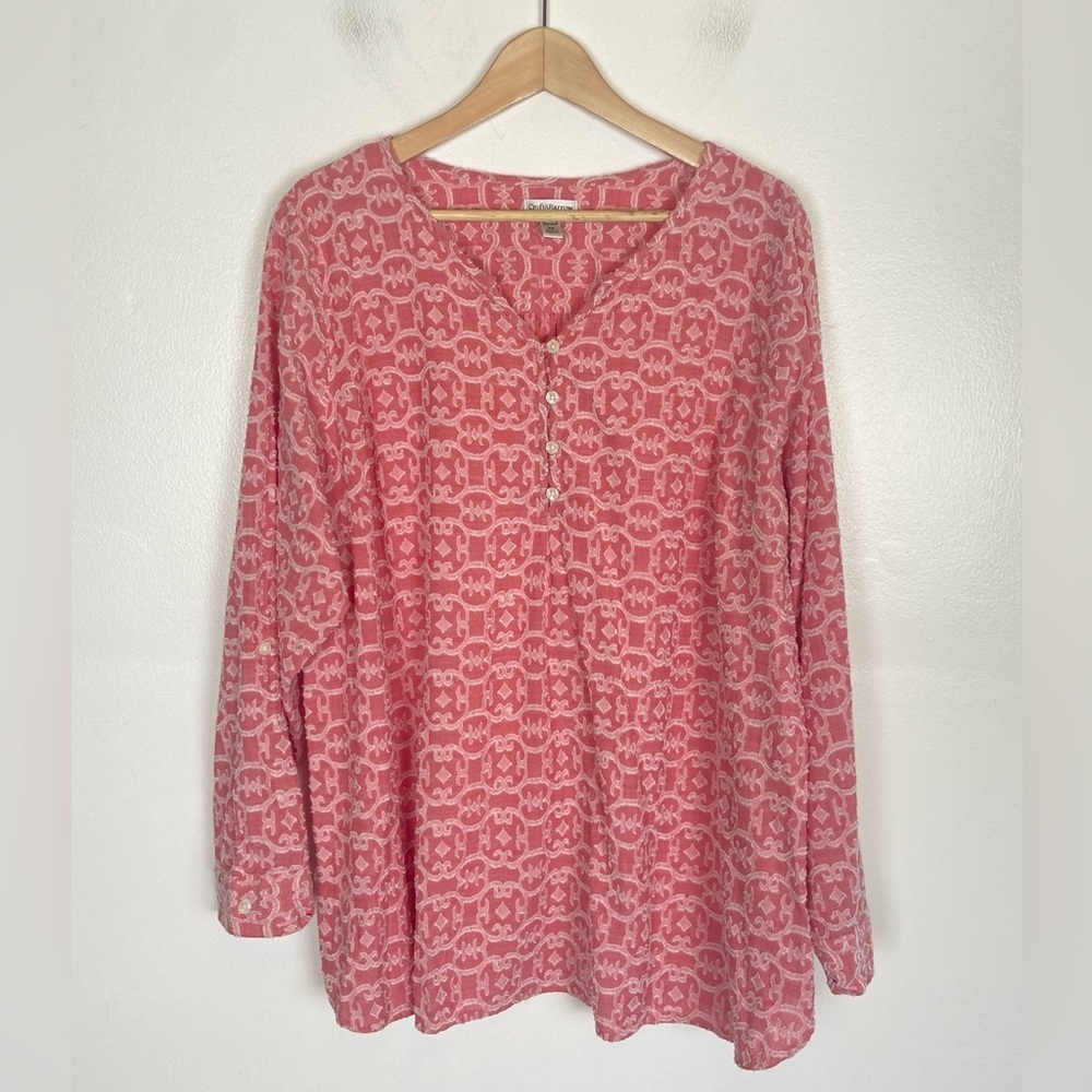 Croft & Barrow Jacquard Long Sleeves Women's Top Size 2X Color Pink Roll Tab
